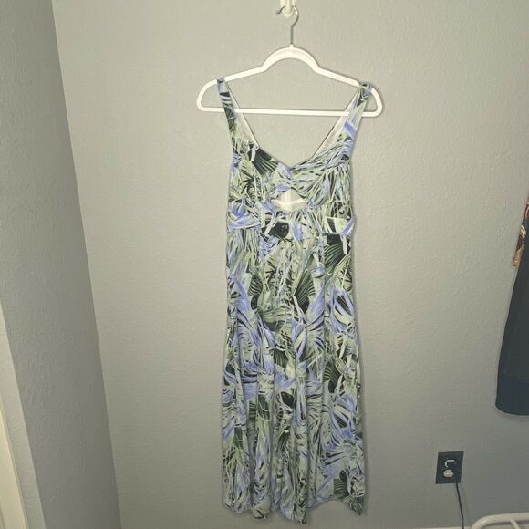 Olivaceous Wide Leg Cropped Jumpsuit Palm Leaf Tropical Green Size Small - Picture 1 of 7